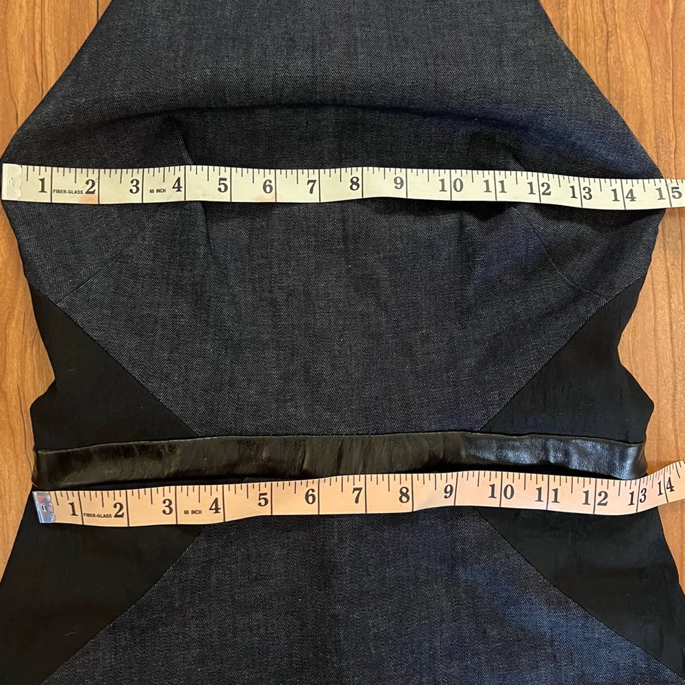 Nicole Miller Atelier Size 2 Strapless Blue Denim Sheath Black Office Classic - Picture 2 of 10